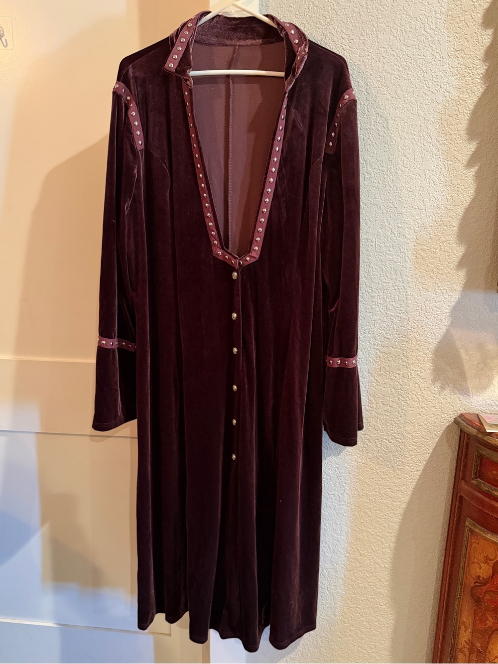 Ursime 3X Renaissance Plum Velvet Long Button Front Dress with Stud Trim Whimsy
